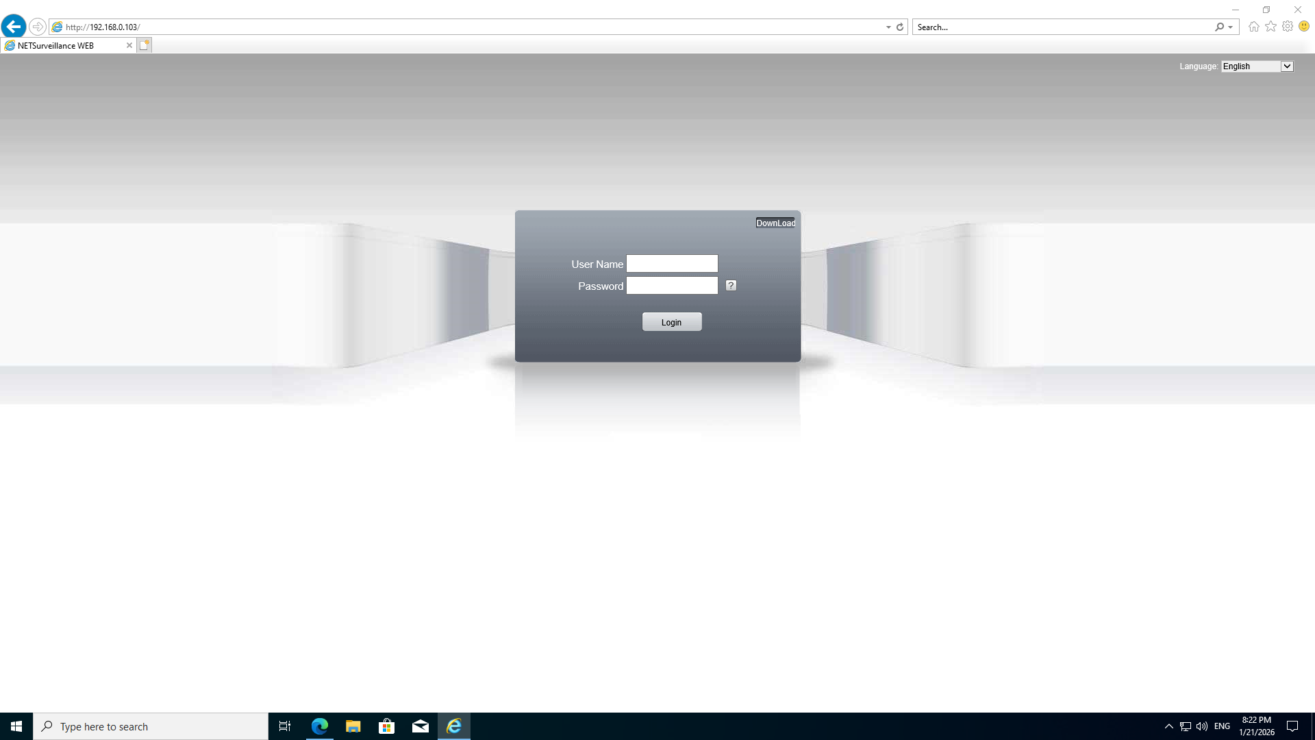 Login page