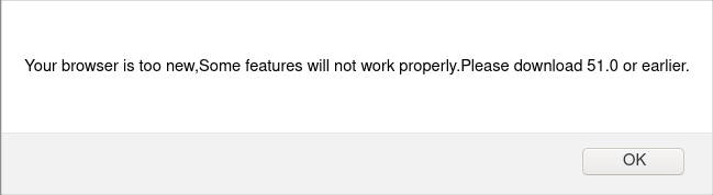 Pop-up saying that my browser is too new for rendering the control panel